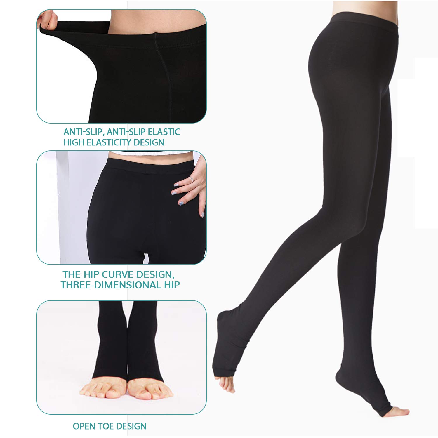 Medical Compression Stockings 20-30mmHg - Varicose Veins & Edema Relief for Women/Men (Open Toe Black) - Perfect for Travel & Work