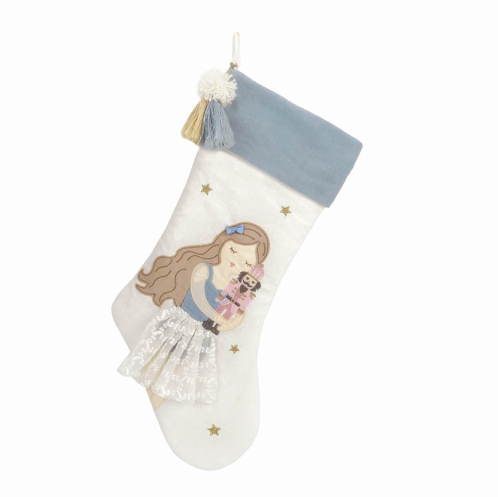 Tassled Clara Stocking - Winter Blue Christmas Stockings for Holiday Decorations - Perfect for Fireplace Mantel, Gift Exchange & Festive Home Decor