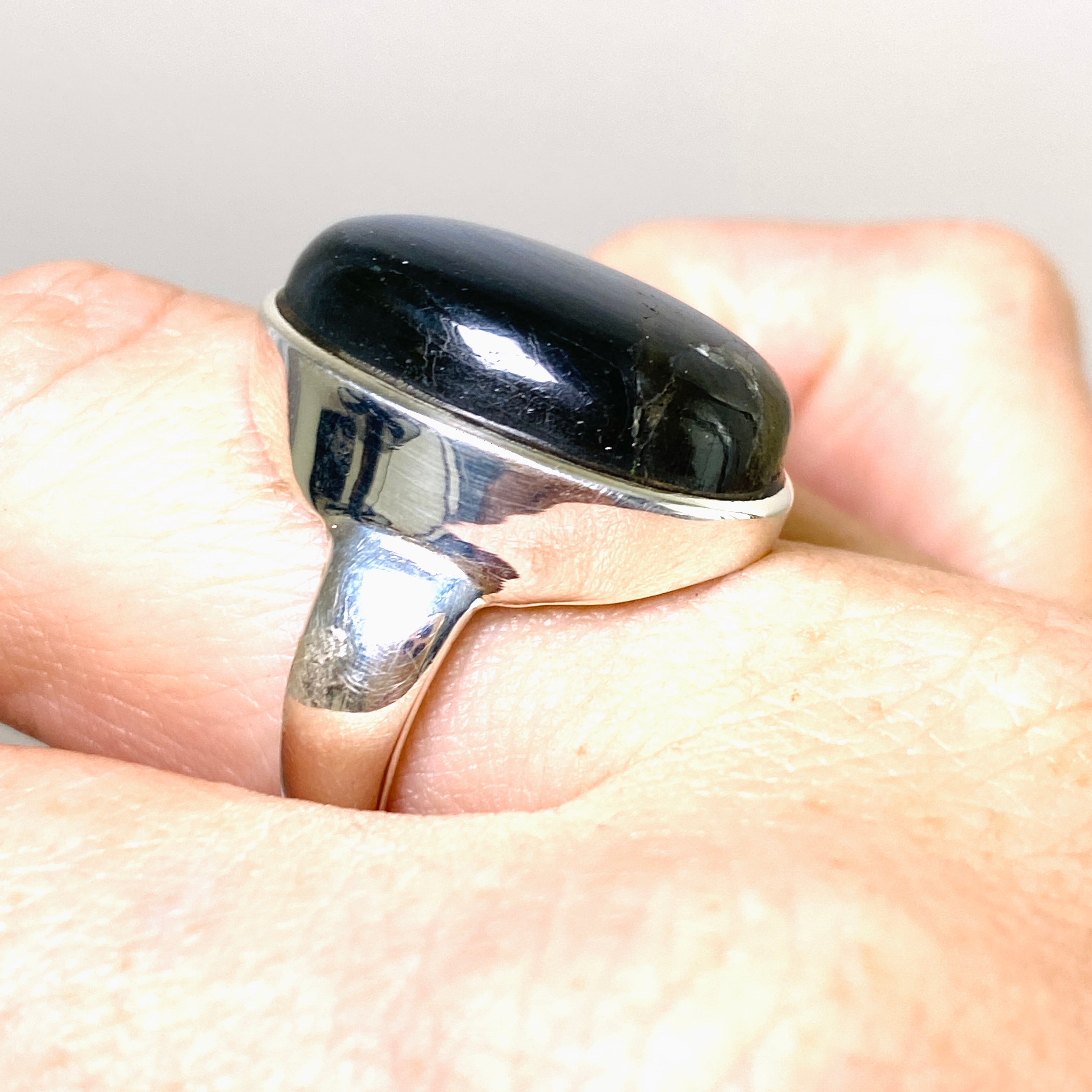 Natural Labradorite Oval Cabochon Ring - Size 9 Sterling Silver Handmade Jewelry for Women - Perfect for Boho Style, Gift Giving & Everyday Wear