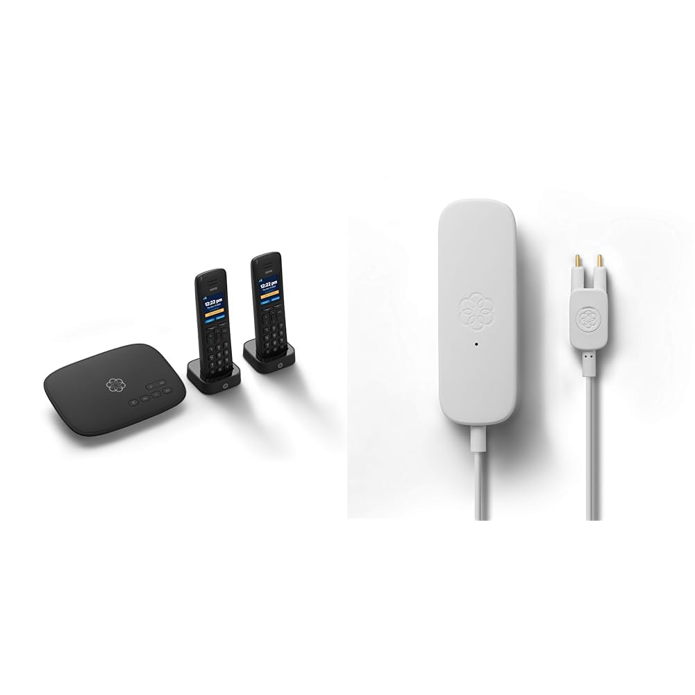 OOMA Telo Free Home Phone Service with 2 HD3 Handsets - Compatible with Amazon Echo & Smart Devices (811008023409) + Water Sensor - Perfect for Home Security & Smart Home Integration