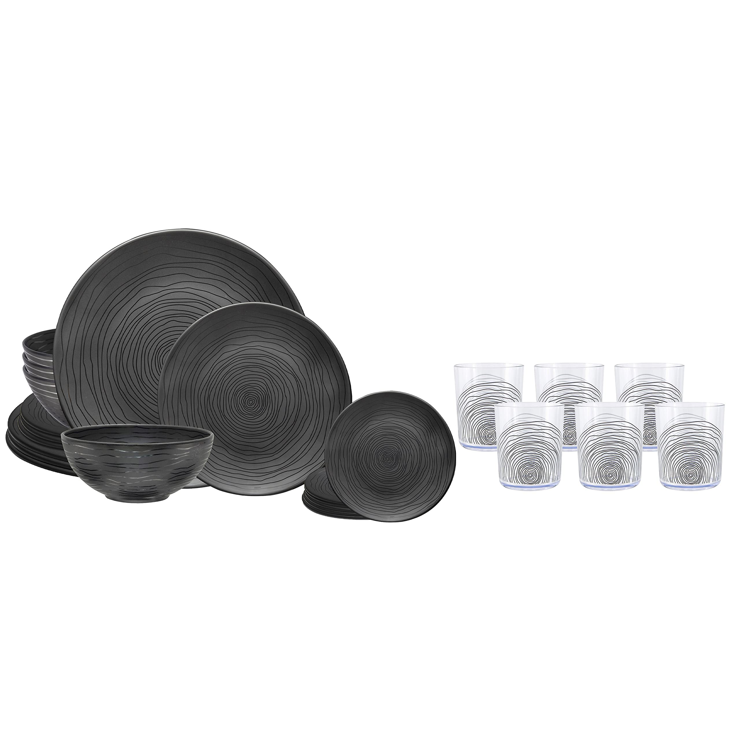 BPA-Free Organic Black Dinnerware Set - 12-Piece Dinner Plates, 6 Small Appetizer Plates & 6 Reusable Tumbler Cups for Home Dining, Parties & Entertaining | Eco-Friendly Kitchenware & Tableware Collection
