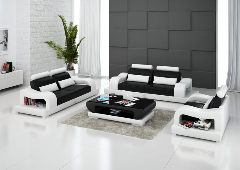 Modern Leather Sofa Set - 3-Piece Contemporary Living Room Furniture with Soft Cushions & Sturdy Frame - Perfect for Home, Office, or Lounge Areas