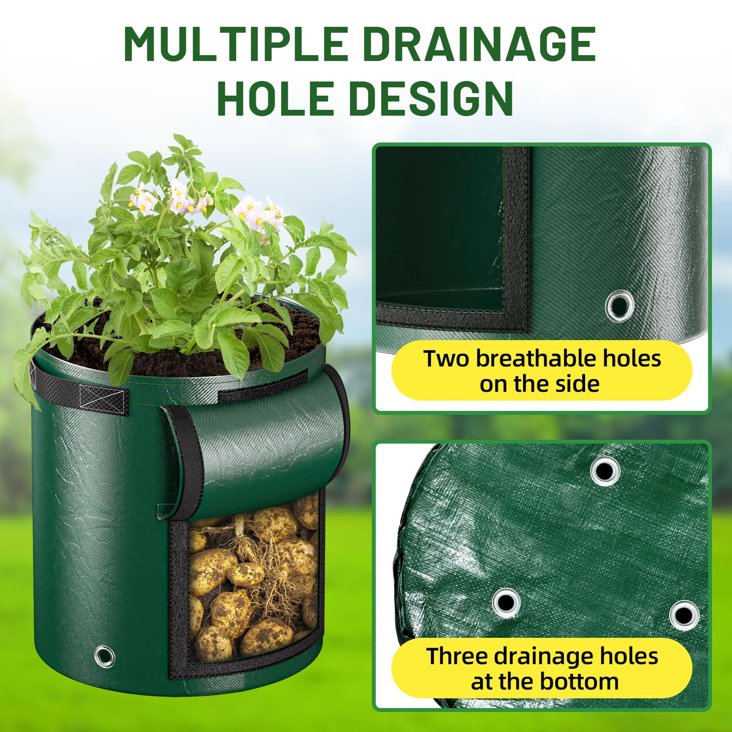 7 Gallon Potato Grow Bags 4 Pack - Heavy Duty Fabric Planting Bags with Viewing Window & Drainage Holes - Perfect for Growing Potatoes, Carrots, Onions, Tomatoes - Ideal for Home Gardening, Urban Farming & Small Space Vegetable Cultivation