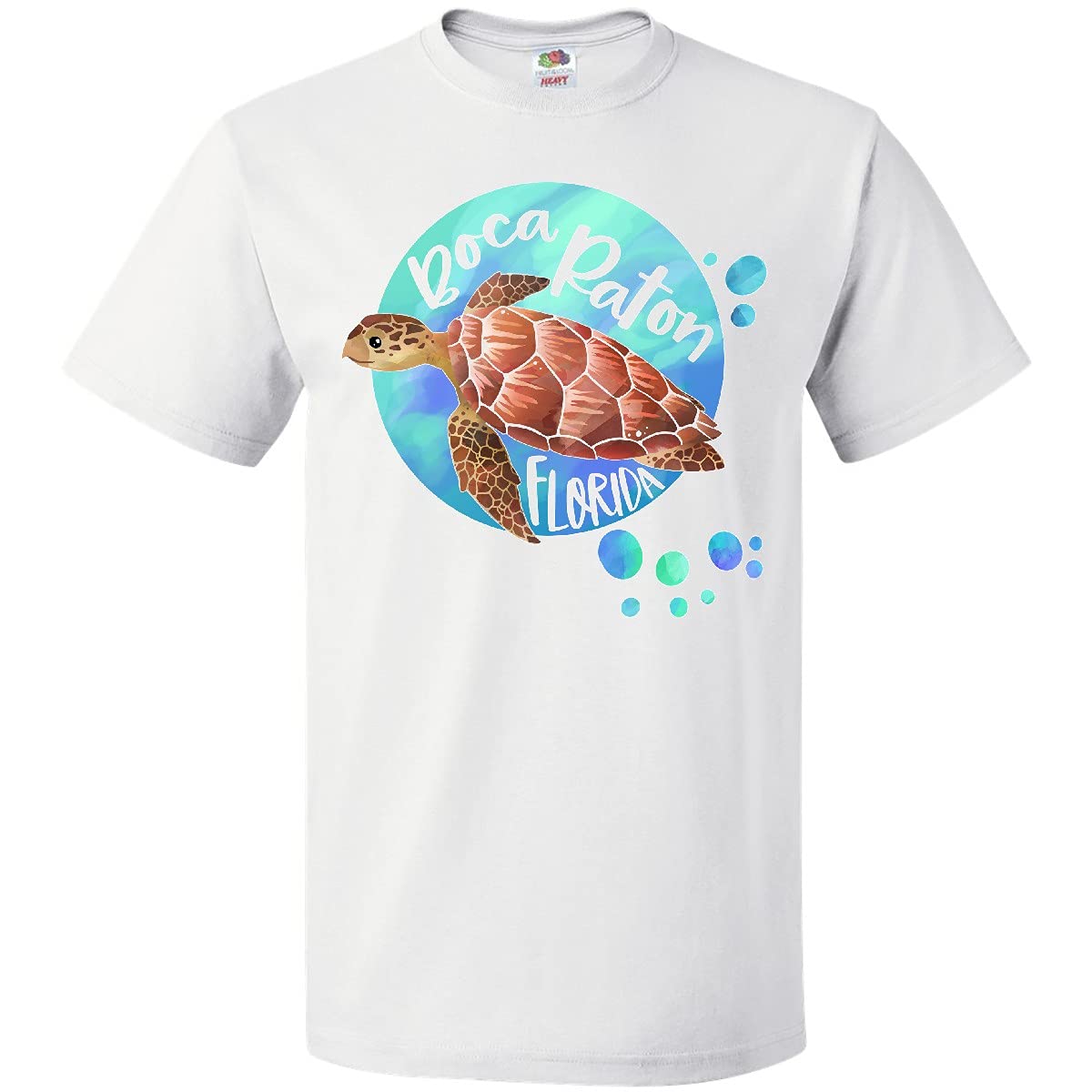 Inktastic Boca Raton Florida Swimming Sea Turtle with Bubbles Graphic T-Shirt - Comfortable Cotton Tee for Beach Vacation, Ocean Lovers & Summer Outfits