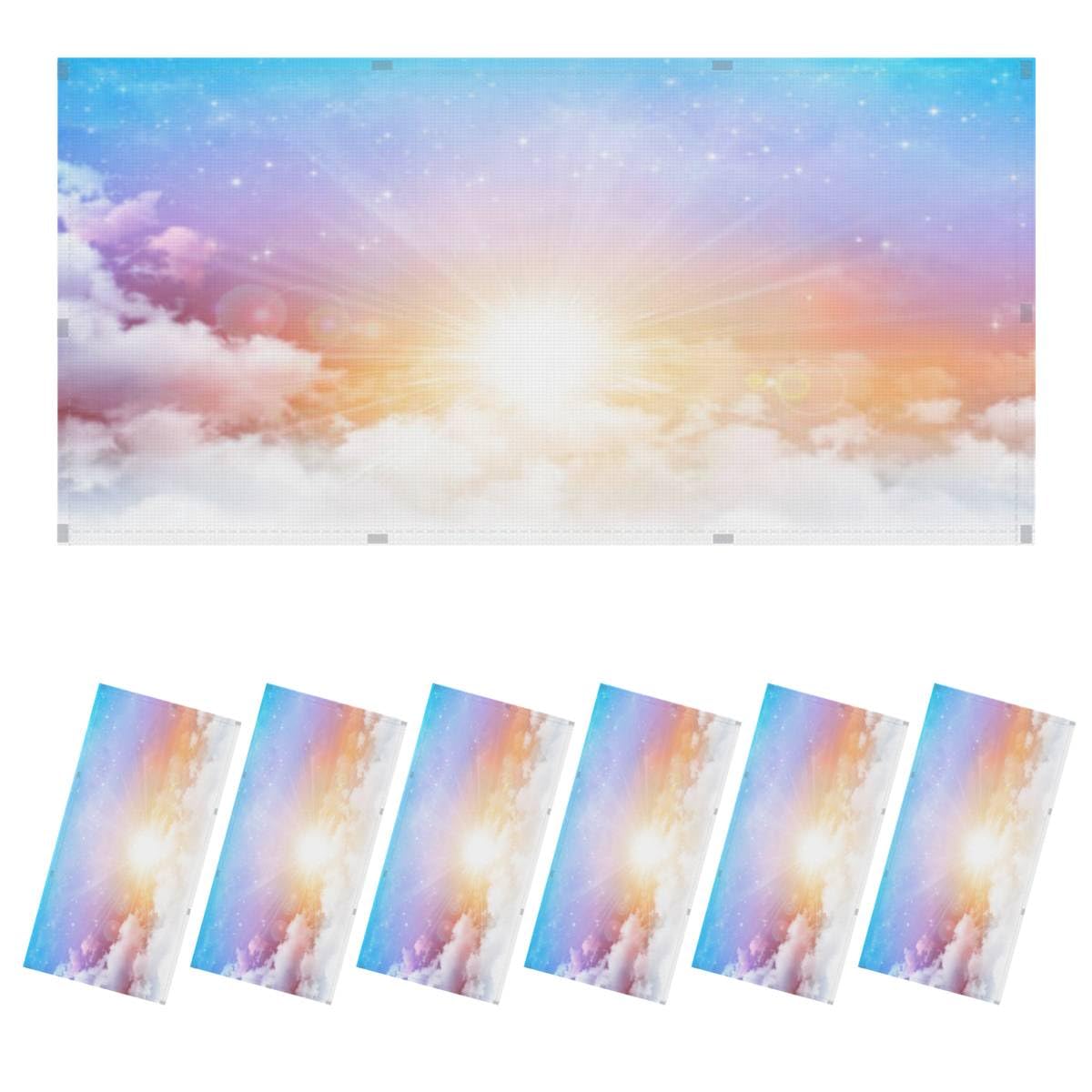 6 Pack Fluorescent Light Covers - 4' x 2' Decorative Magnetic Ceiling Light Panels with Sunshine Sky Design for Classroom, Office & Home - Reduce Glare & Create Relaxing Atmosphere