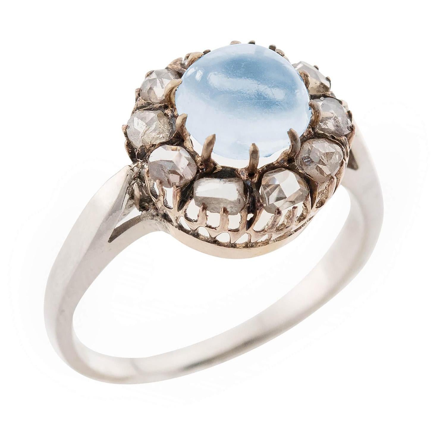 Victorian Style 14K Gold & Sterling Silver Moonstone Diamond Halo Ring for Women | Elegant Vintage Jewelry Gift for Engagement, Anniversary & Special Occasions