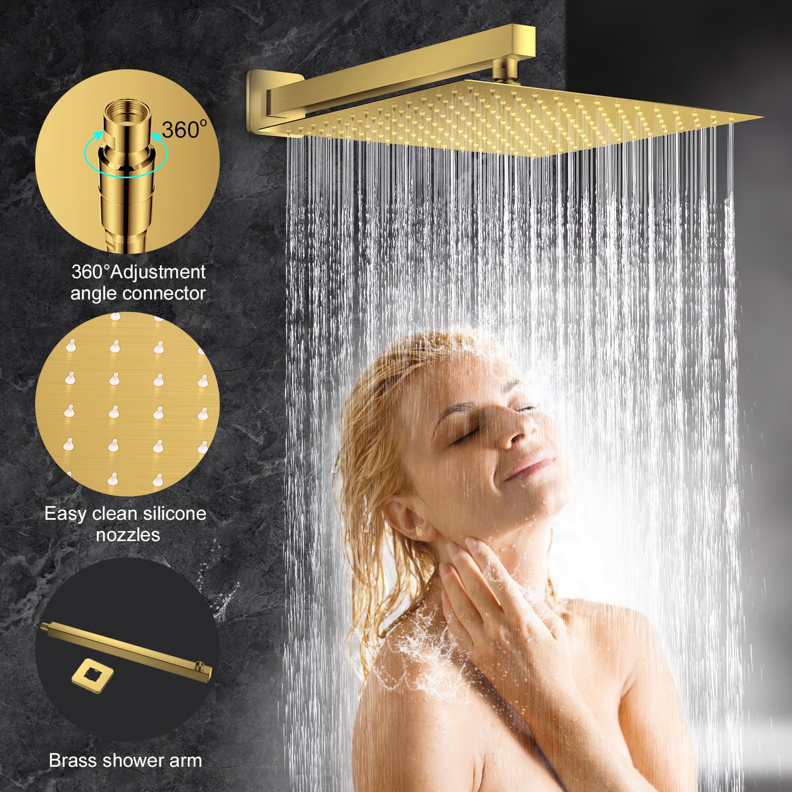12 Inch Brushed Gold Shower System with Rain Shower Head & Handheld Sprayer - Wall Mounted Complete Bathroom Faucet Set with Rough-in Valve & Trim Kit - Perfect for Modern Bathroom Renovation & Spa-Like Shower Experience