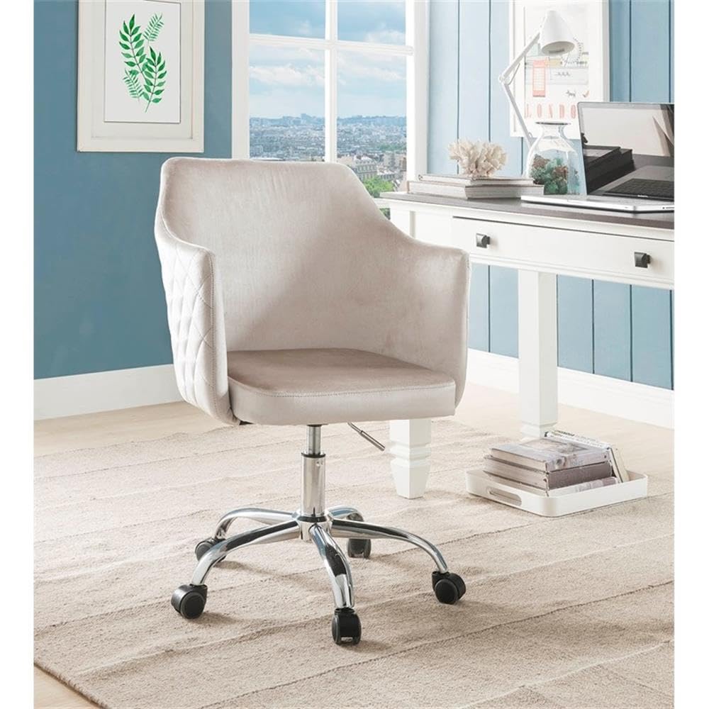 Acme Cosgair Tufted Velvet Swivel Office Chair in Champagne and Chrome - Ergonomic Desk Chair for Home Office, Gaming & Conference Rooms