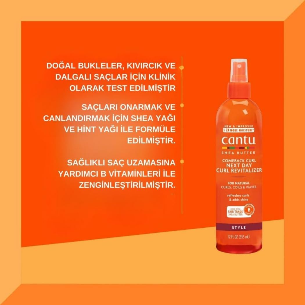 CANTU Comeback Curl Next Day Curl Revitalizer Spray - Curl Refresher & Hydrating Leave-In Treatment for Natural Hair | Perfect for Next-Day Curl Revival & Daily Styling