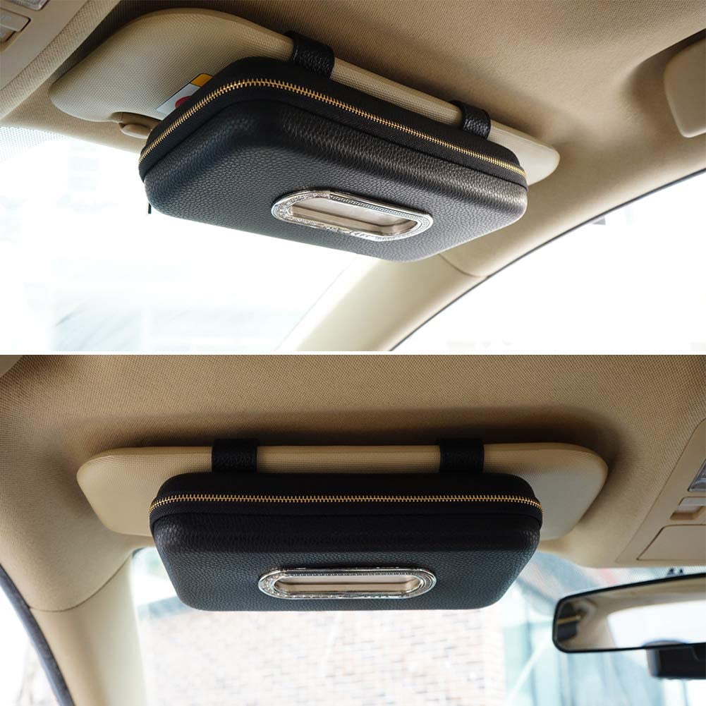 Premium PU Leather Car Visor Tissue Holder - Black Luxury Backseat Napkin Dispenser for Cars, SUVs & Trucks | Perfect for Road Trips, Daily Commute & Family Travel