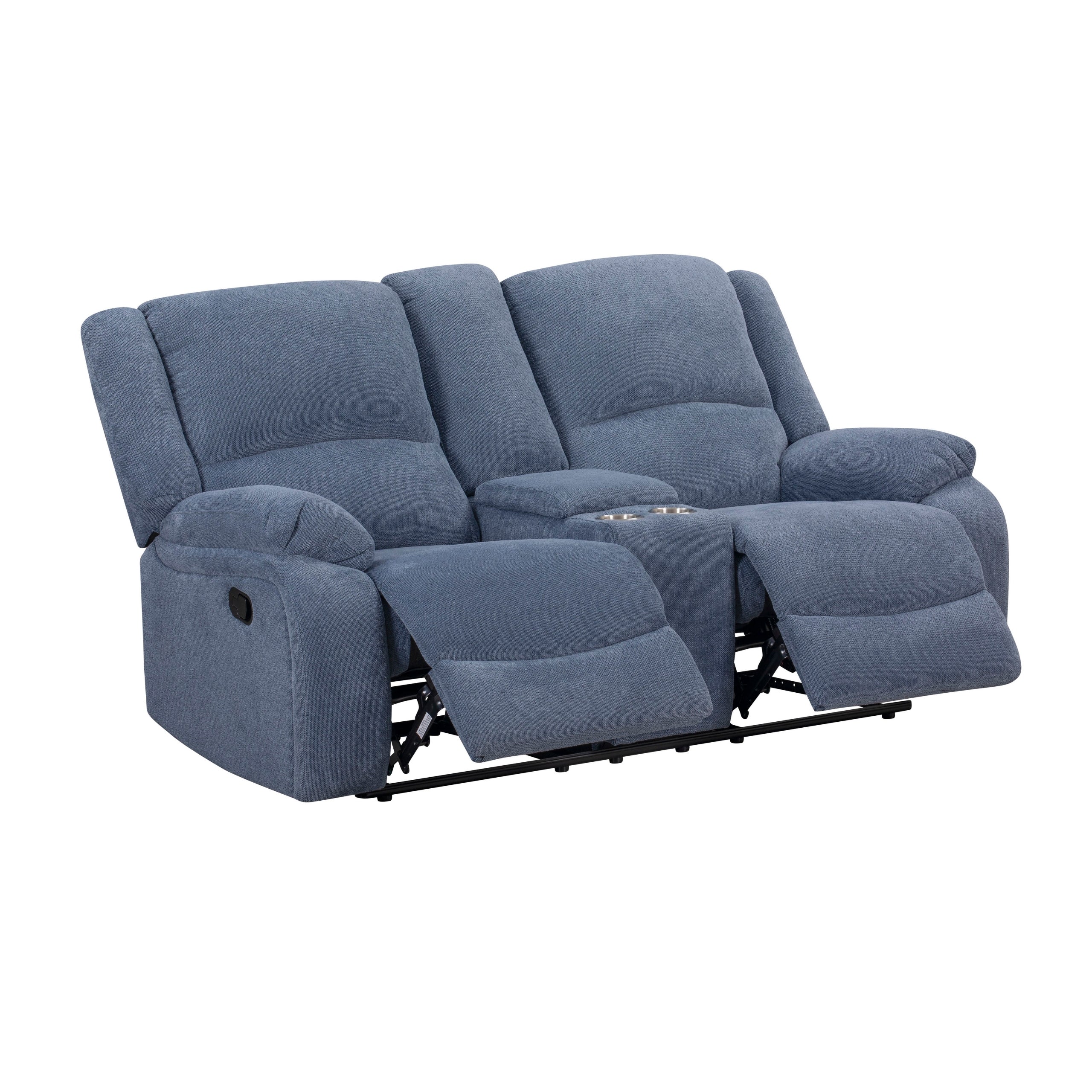 Roundhill Furniture Blitz Transitional Manual Reclining Loveseat with Cup Holders - Comfortable Small Space Recliner for Living Room, Home Theater & Game Room