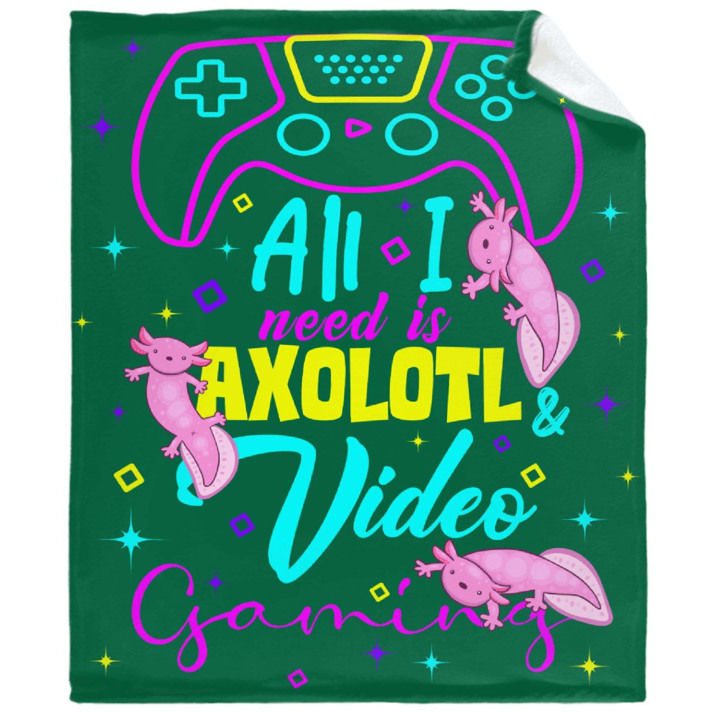 FOODSTAR Axolotl & Gaming Fleece Throw Blanket - Super Soft Cozy Flannel Blanket 60x50 Inches, Lightweight Warm for Teens - Perfect for Bed, Couch, Living Room, Car & Gaming Setup