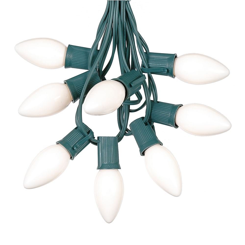 25 Foot C9 White Ceramic Christmas String Lights - Outdoor Waterproof Holiday Lights for Trees, Roof & Yard Decor - Green Wire Christmas Light Strand with Opaque Bulbs - Perfect for Home, Garden & Party Decoration