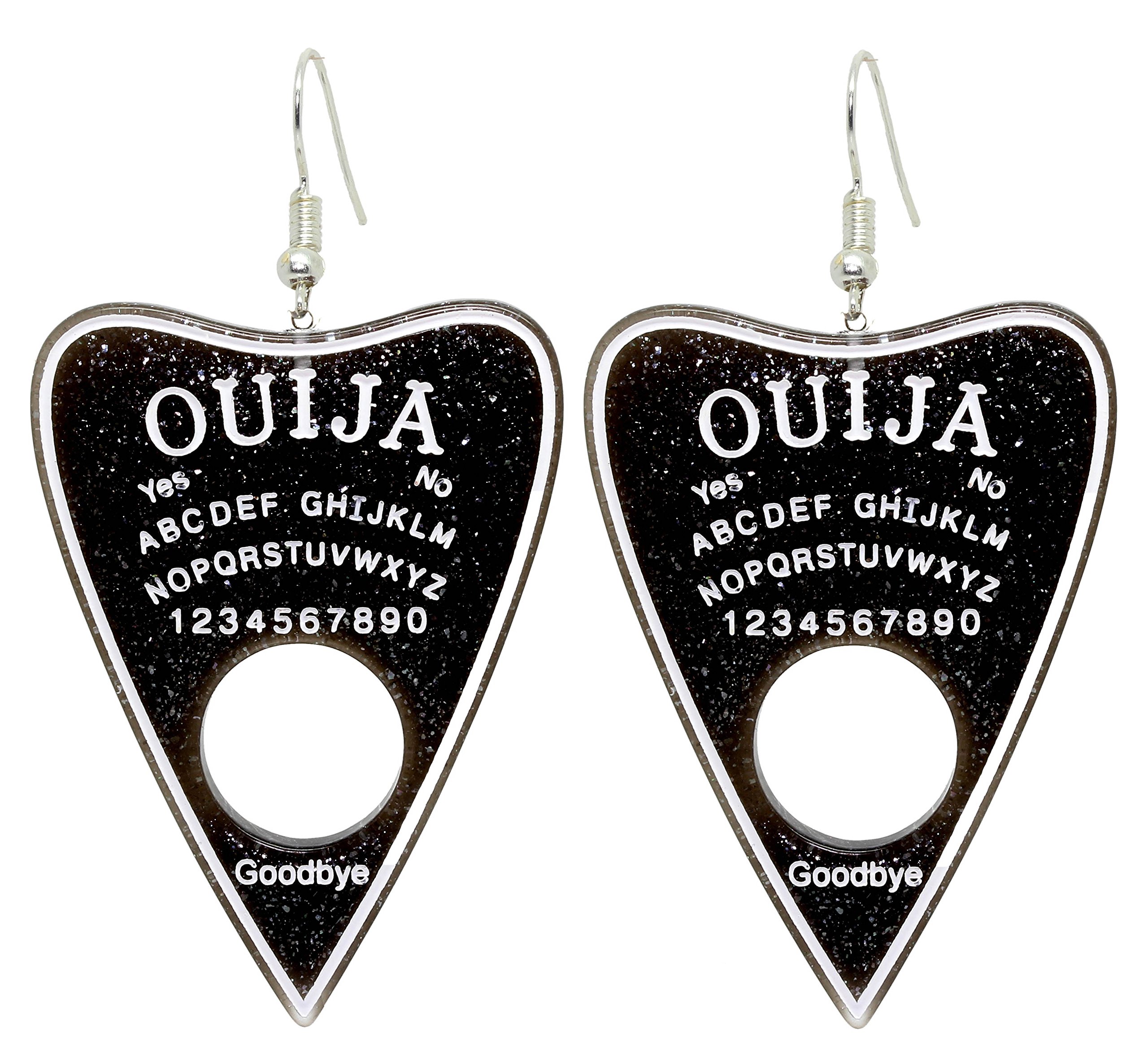 Black Magic Glitter Ouija Board Planchette Dangle Earrings - Gothic Jewelry for Wiccan & Halloween Costume Accessories - Perfect for Witchy Aesthetic & Spiritual Practices