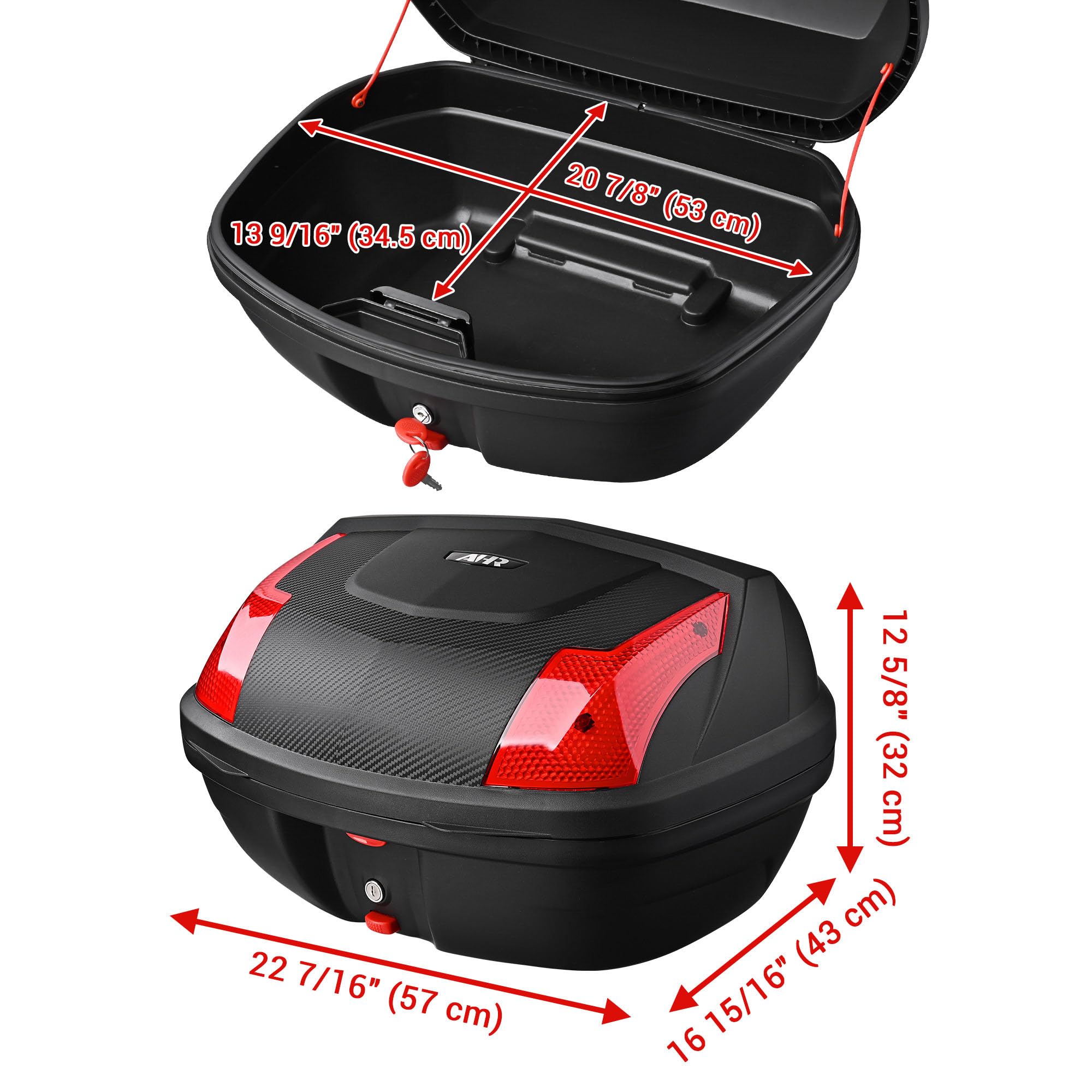 48L Motorcycle Top Case - Waterproof Touring Storage Trunk with Mounting System for Harley, Honda, Kawasaki - Perfect for Commuting, Road Trips & Daily Use