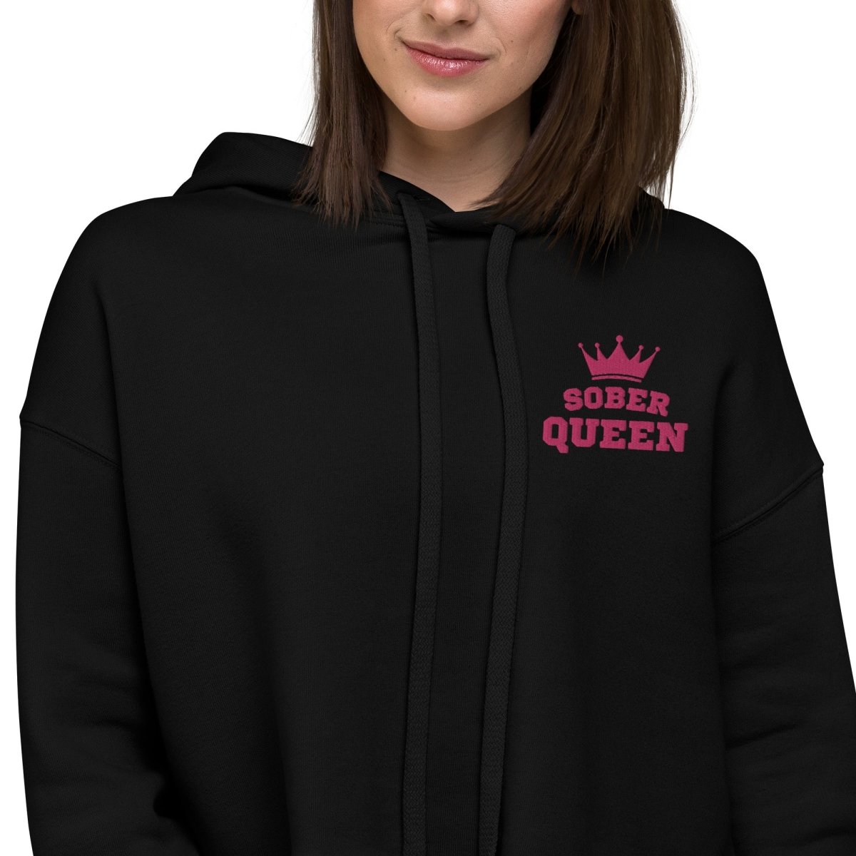 Sober Queen Embroidered Crop Hoodie - Trendy Oversized Pullover Sweatshirt for Women | Perfect for Streetwear, Gym & Casual Outfits