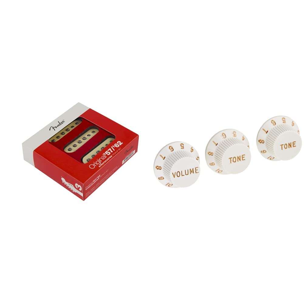 Fender Original '57/'62 Stratocaster Pickups & Knobs Set - 1 Volume & 2 Tone Controls - White - Perfect for Guitar Upgrades & Vintage Tone Restoration