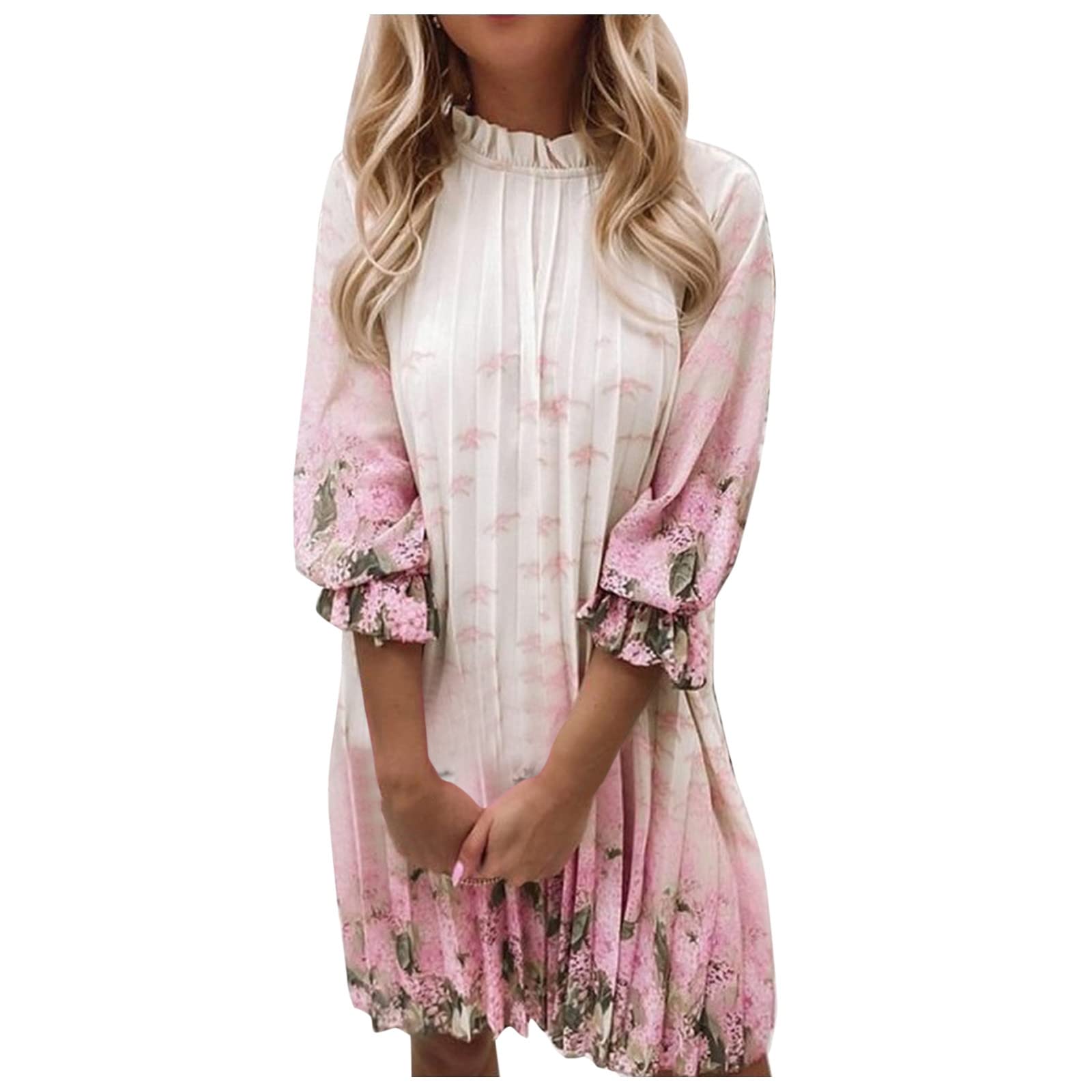 Boho Floral Summer Dress for Women - Long Sleeve Mini Dress with Ruffle Neck, Flowy Loose Fit, Casual Beach Wear | Perfect for Vacation, Outdoor Parties & Summer Getaways