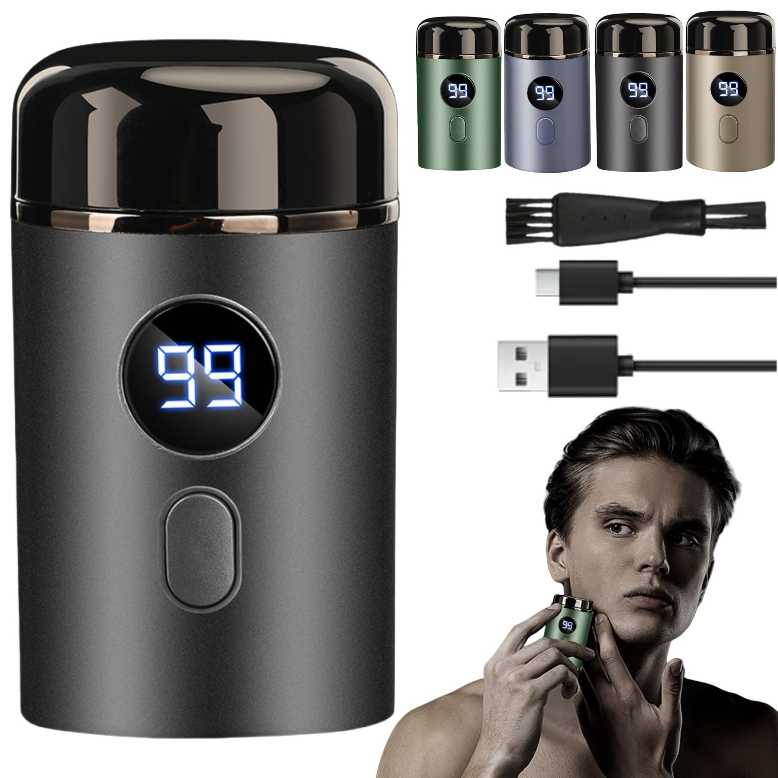 Timeatea Mini Portable Electric Shaver for Men - Waterproof Rotary Head Travel Razor with Fast Charging, Washable & Rechargeable - Perfect for Business Trips, Gym, Camping & Daily Grooming (Gray)