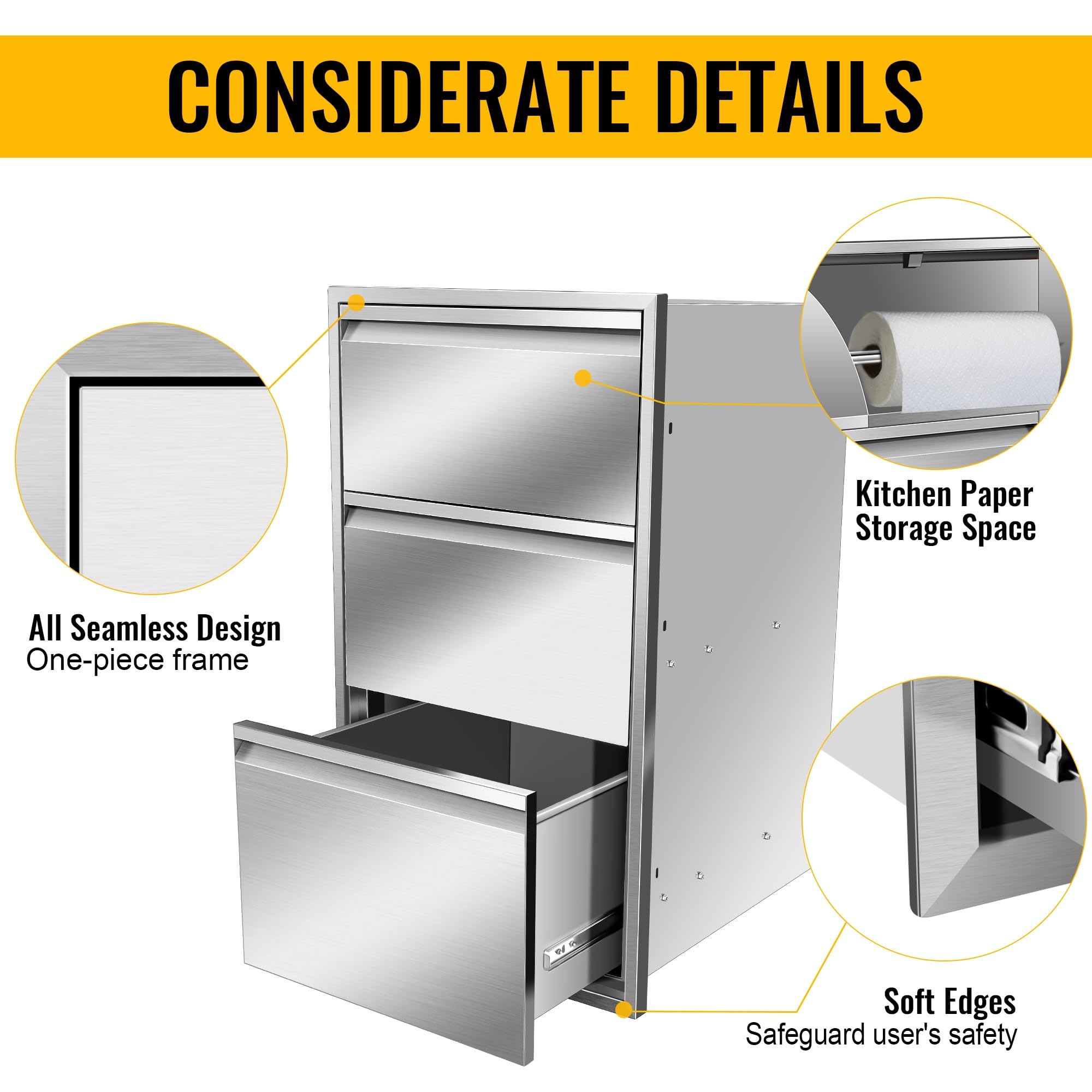Stainless Steel Outdoor Kitchen Drawer - Flush Mount BBQ Access Drawer without Handle for Kitchen Island (17