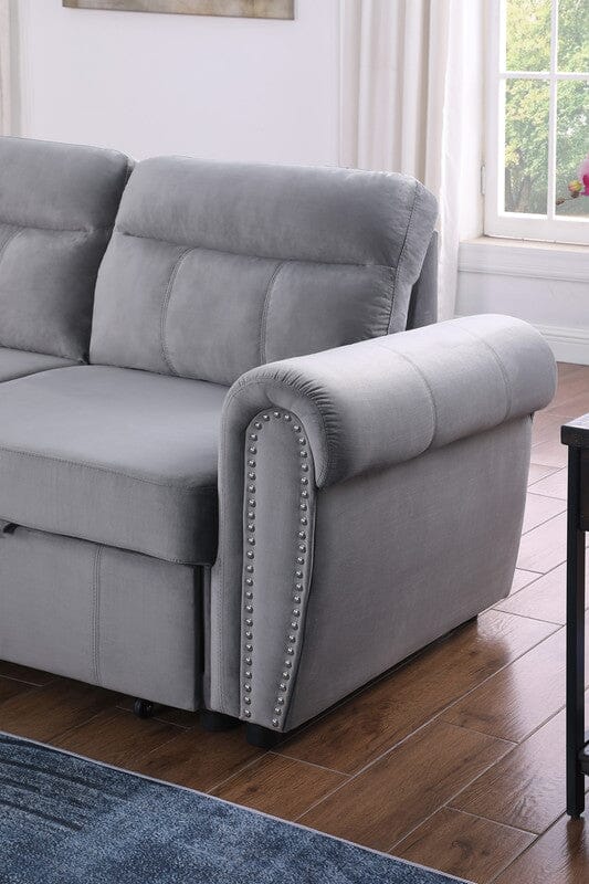 Luxury Ashton Gray Velvet Reversible Sectional Sofa with Chaise Lounge - Modern Reversible Sleeper Sofa for Living Room, Home Theater & Guest Room Comfort