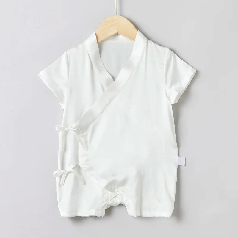 Soft Baby Silk Wrap Onesies Short Sleeve - Breathable & Comfortable Infant Romper for Newborns, 0-3 Months - Perfect for Playtime, Naptime & Photo Shoots