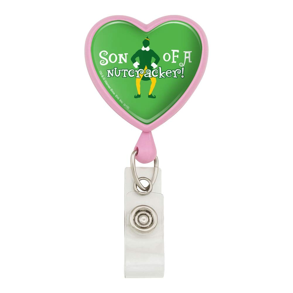 Elf Movie Son of a Nutcracker! Heart Lanyard Retractable Reel Badge ID Card Holder - Christmas Office Accessory for Teachers, Nurses & Event Staff