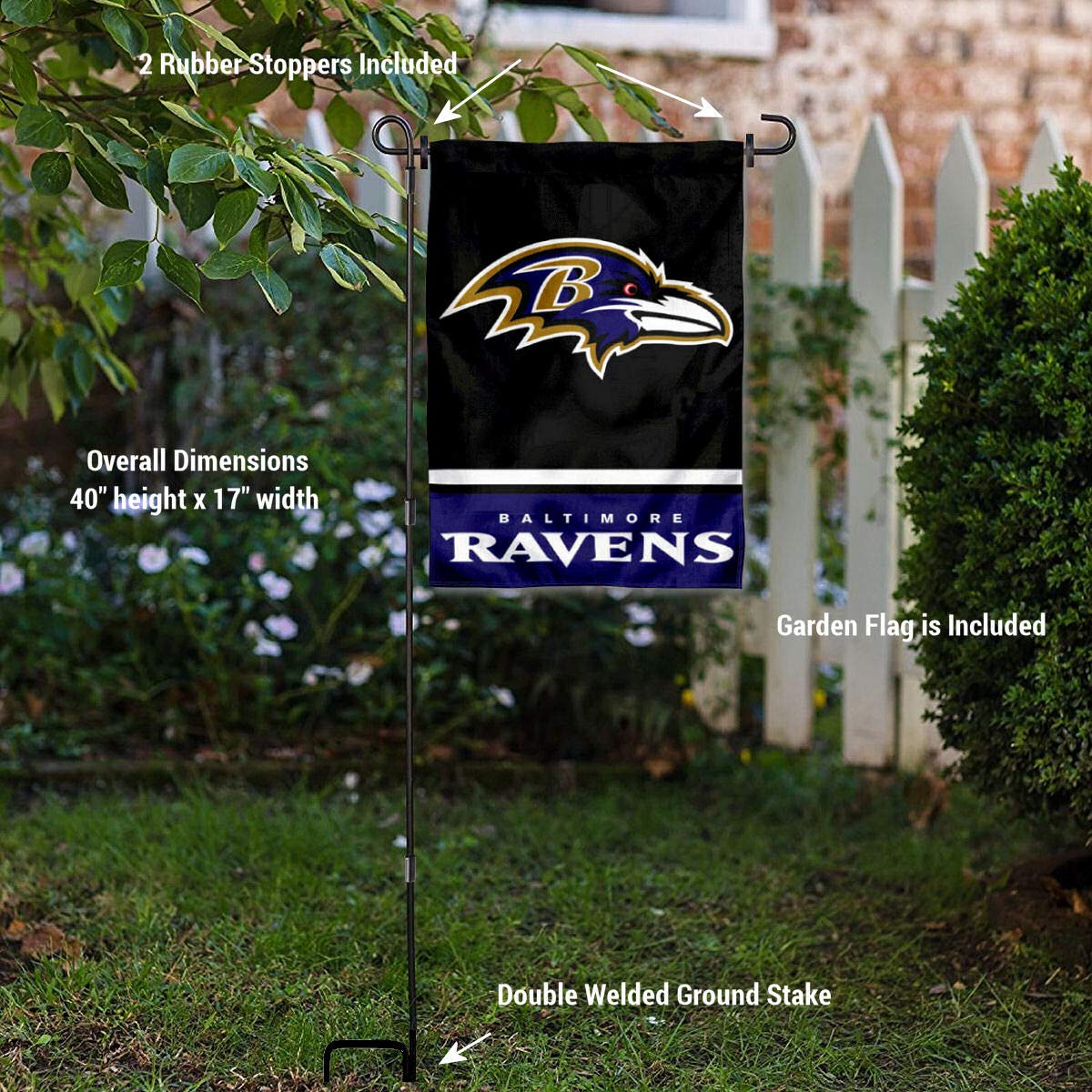 WinCraft Baltimore Ravens NFL Team Garden Flag with Stand Holder - Perfect for Football Season Yard Decor & Fan Showcase