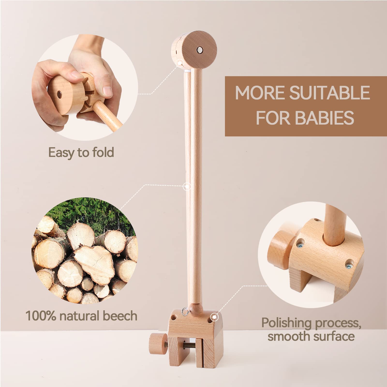 Wooden Baby Crib Mobile Arm with Anti-Slip Design - Nursery Mobile Hanger for Hanging Plush Toys & Decorations (Arm Only) | Perfect for Newborn Rooms, Baby Showers & Nursery Decor