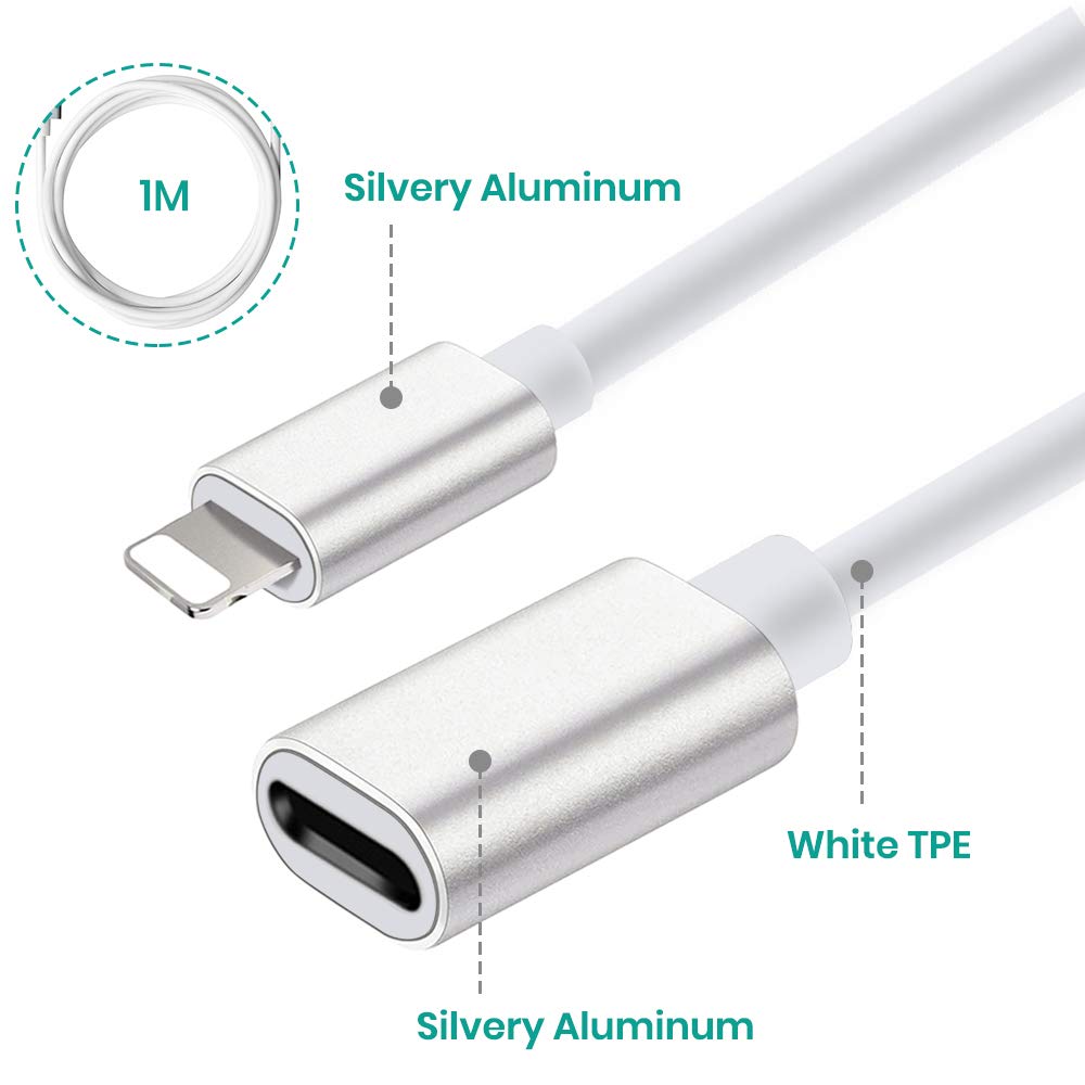 MeloAudio 3.3FT TPE iPhone Charger Cable Extension - Male to Female Dock Connector for iPhone/iPad/iPod - Sync, Charge & Audio - Durable Case Adapter - Perfect for Home, Office & Travel Use