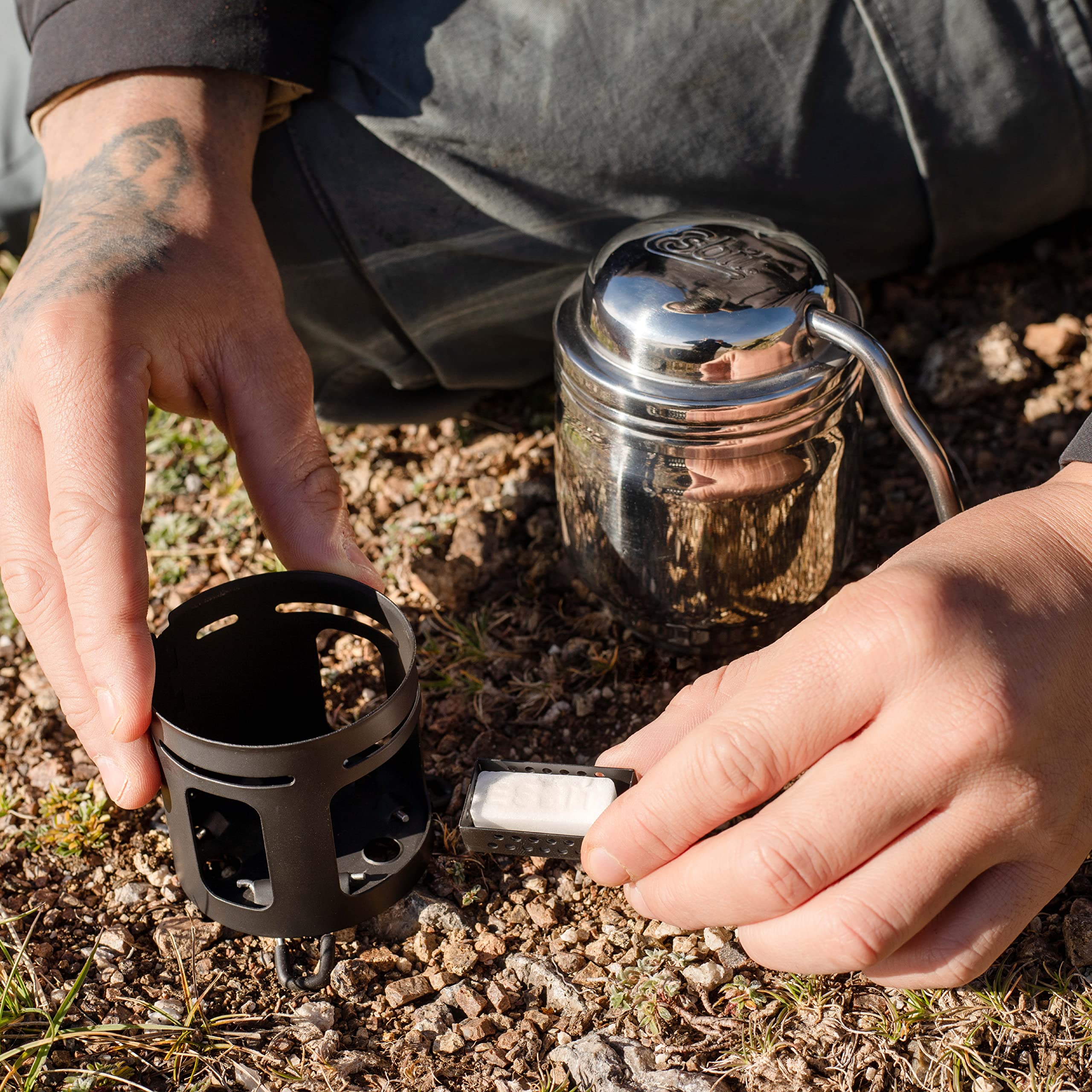 Esbit Stainless Steel Camping Coffee Maker - Portable Solid Fuel Tablet Brewer for Outdoor Hiking, Backpacking & Emergency Preparedness