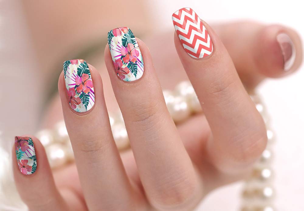18 Pcs Nail Polish Art Strips - DIY Manicure & Pedicure Decals with Floral Design for Wedding, Bachelorette, Prom Party | Easy to Apply Nail Wraps for Home & Salon Use