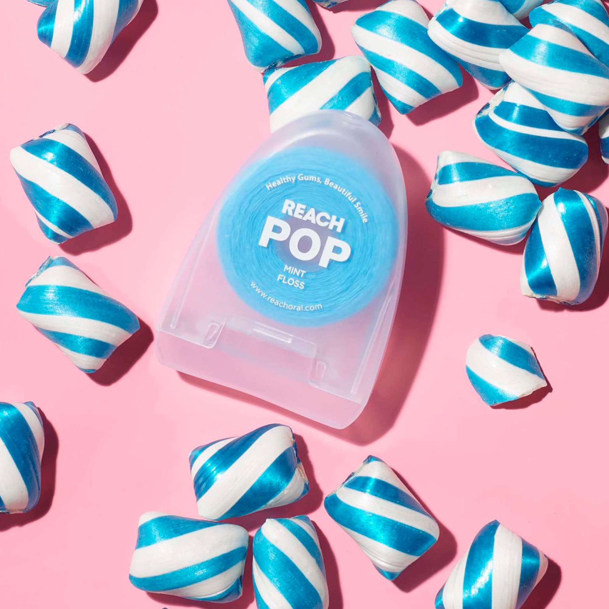 REACH POP Mint Dental Floss for Adults & Kids - Vegan Wax, PFAS Free, Shred Resistant Plaque Remover - 2 Pack (54.6 Yards) - Eco Friendly Oral Care for Fresh Breath & Healthy Teeth - Perfect for Travel, Home & Office Use
