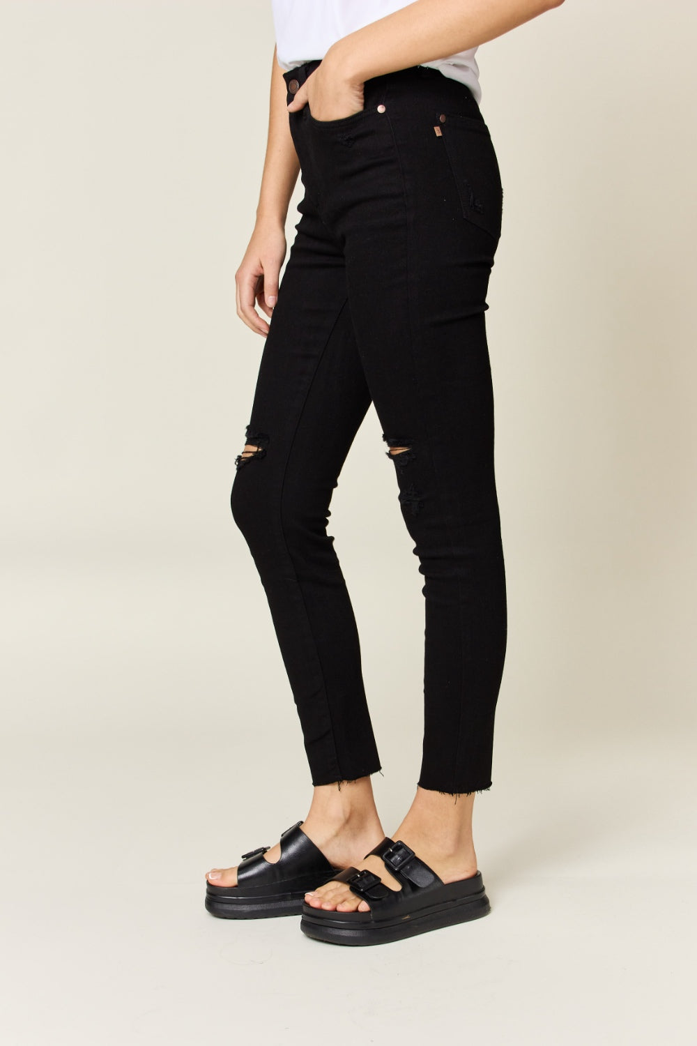 Judy Blue High Waist Skinny Jeans for Women - Tummy Control Stretch Denim with Distressed Details | Perfect for Casual Wear, Date Night & Everyday Outfits