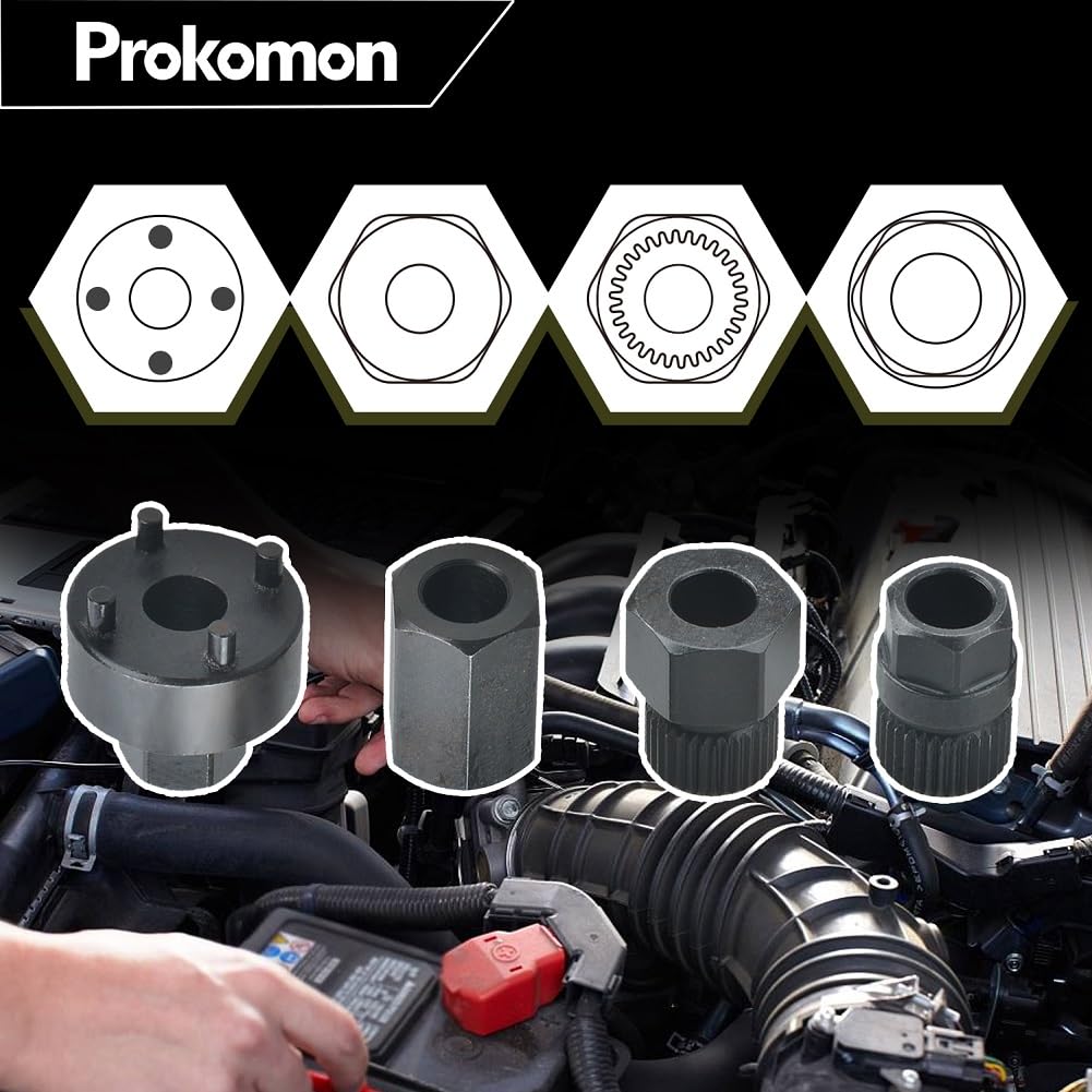 Prokomon 18-Piece Alternator Pulley Tool Kit - Professional Pulley Removal Tool Set with Insert Bit Sockets for Automotive Repair - Perfect for Mechanics & DIY Car Maintenance