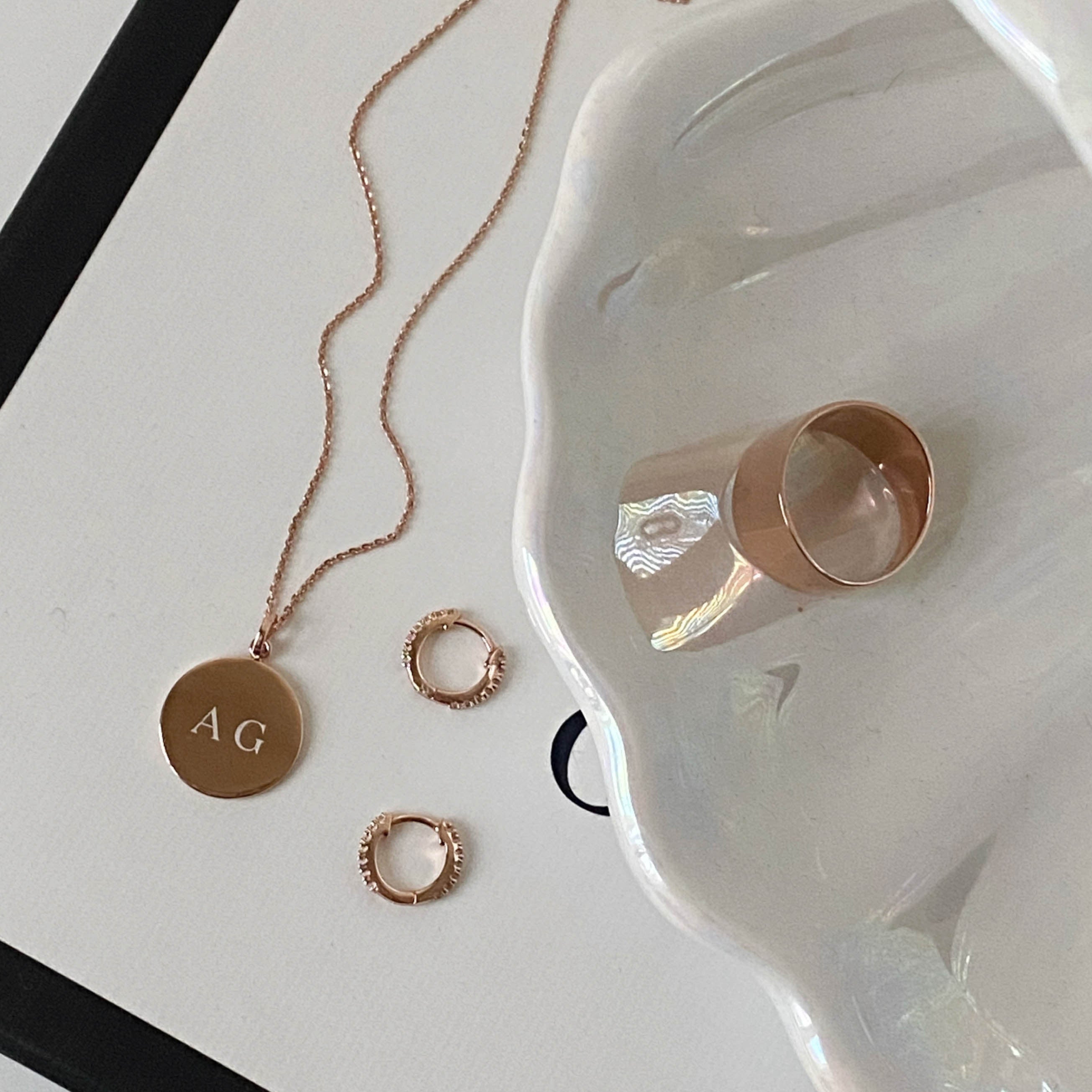 Rose Gold White Topaz Rainbow Huggie Earrings for Women - Elegant Everyday Jewelry for Work & Special Occasions