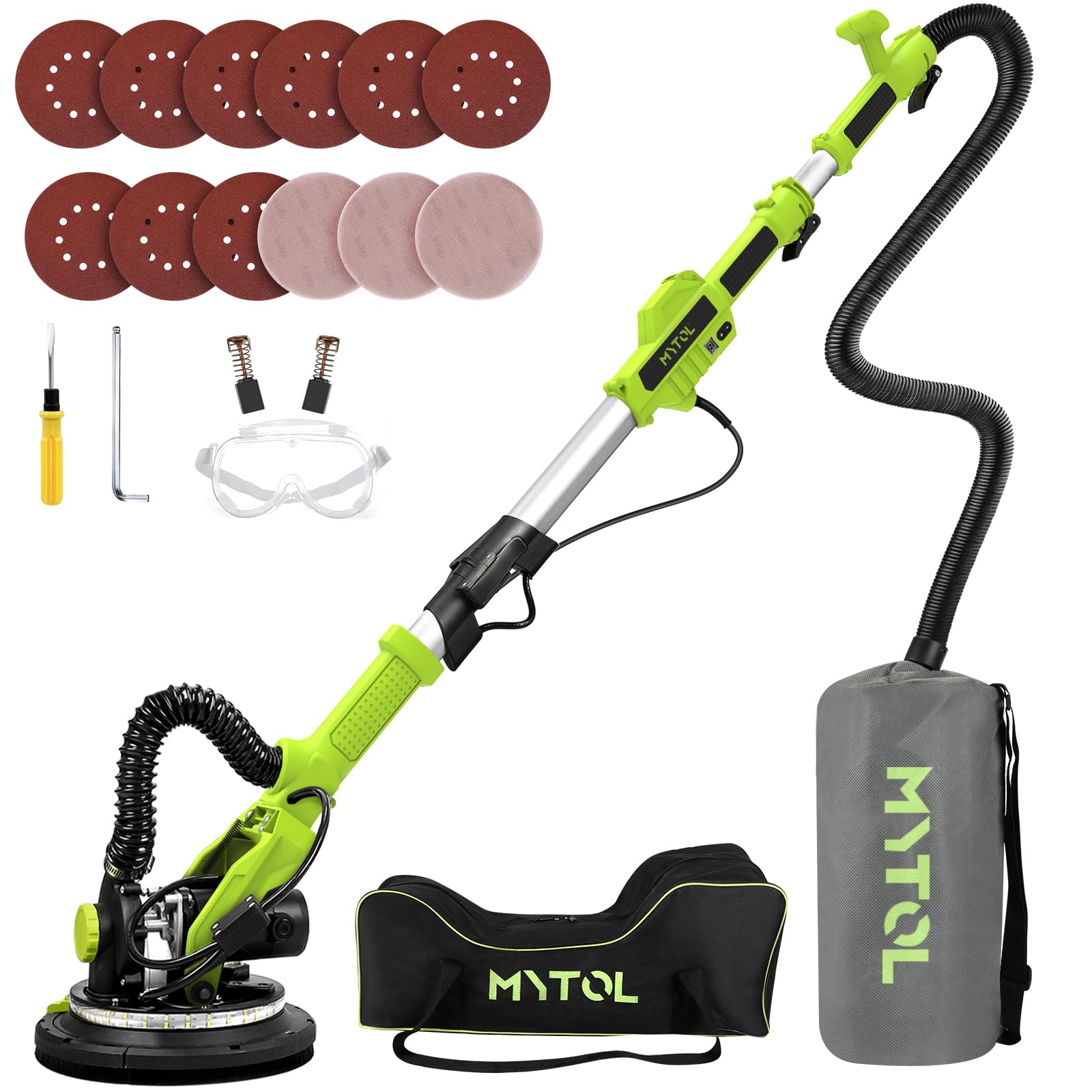 7.2A Electric Drywall Sander with Vacuum Dust Collection - 6 Speed Adjustable (900-1800 RPM), LED Light, Foldable Handle & 12 Sandpapers - Perfect for Home Renovation, Drywall Repair and DIY Projects