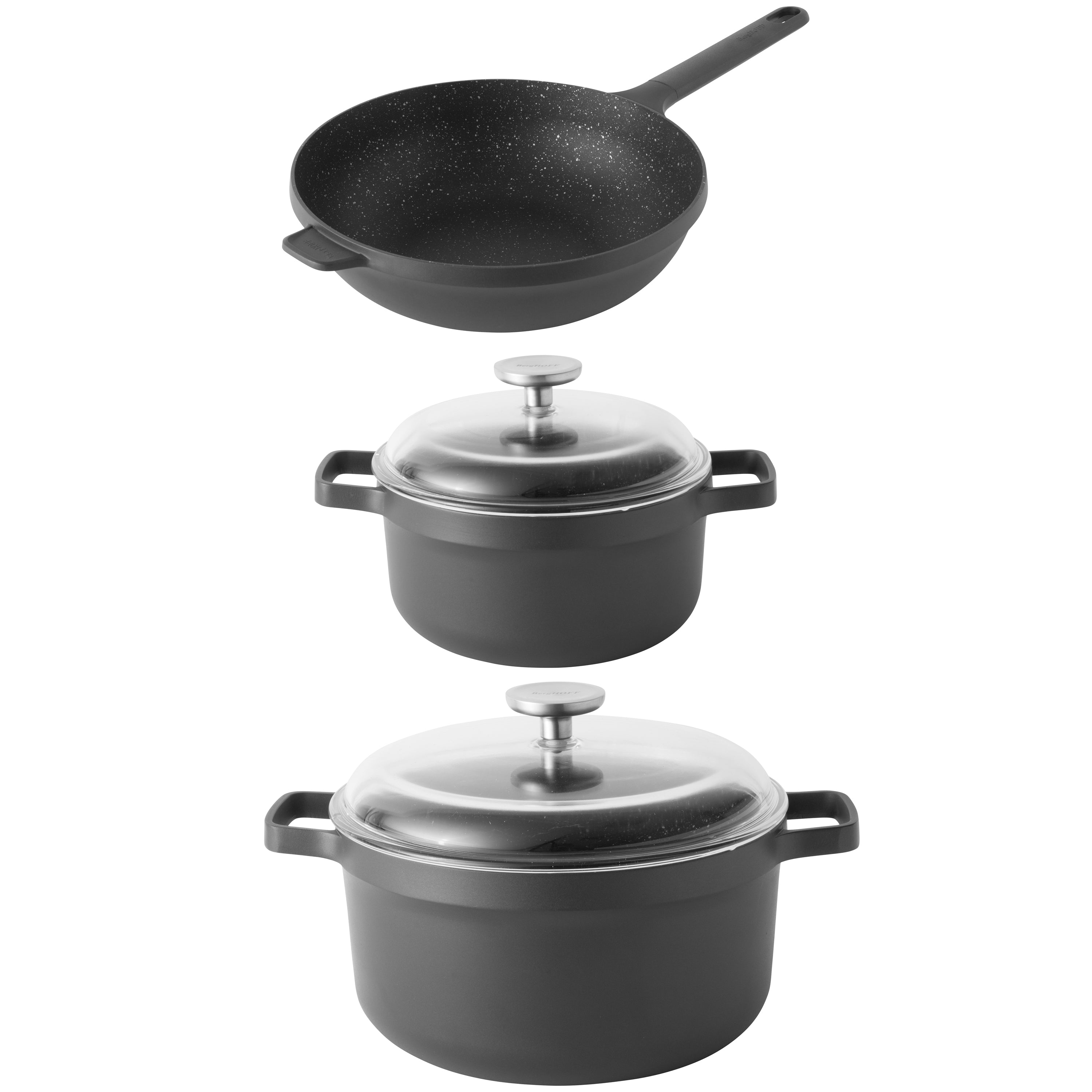BergHOFF GEM Non-Stick Cast Aluminum 5-Piece Cookware Set - Casserole, Stir Fry Pan & Stockpot for Sauteing, Boiling & Frying - Perfect for Home Cooking & Professional Kitchens