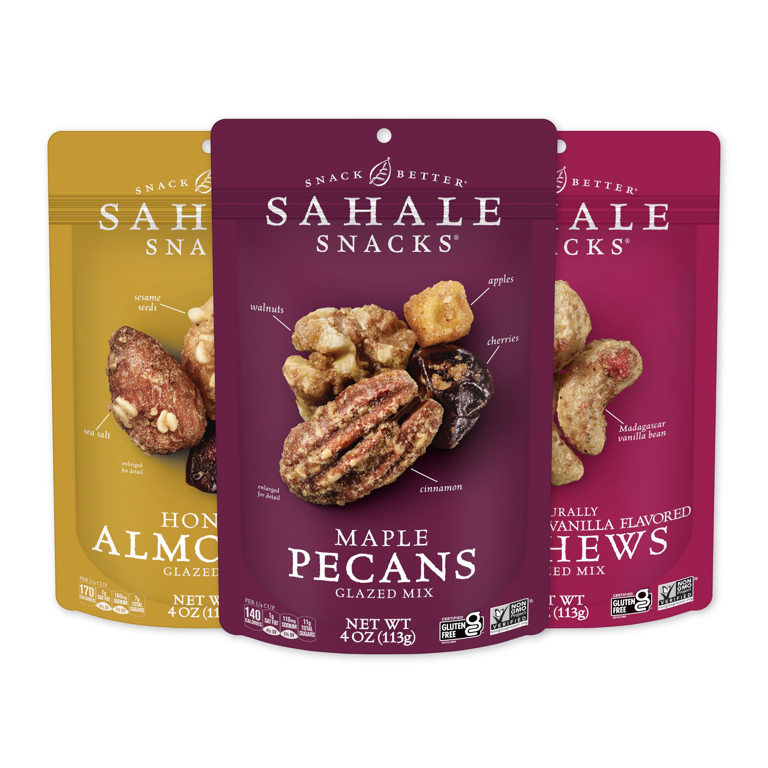 Sahale Snacks Glazed Nut Mix Variety Pack - 4oz (6 Pack) | Gourmet Almonds, Cashews & Pistachios | Healthy Snacks for Office, Travel & Gifts
