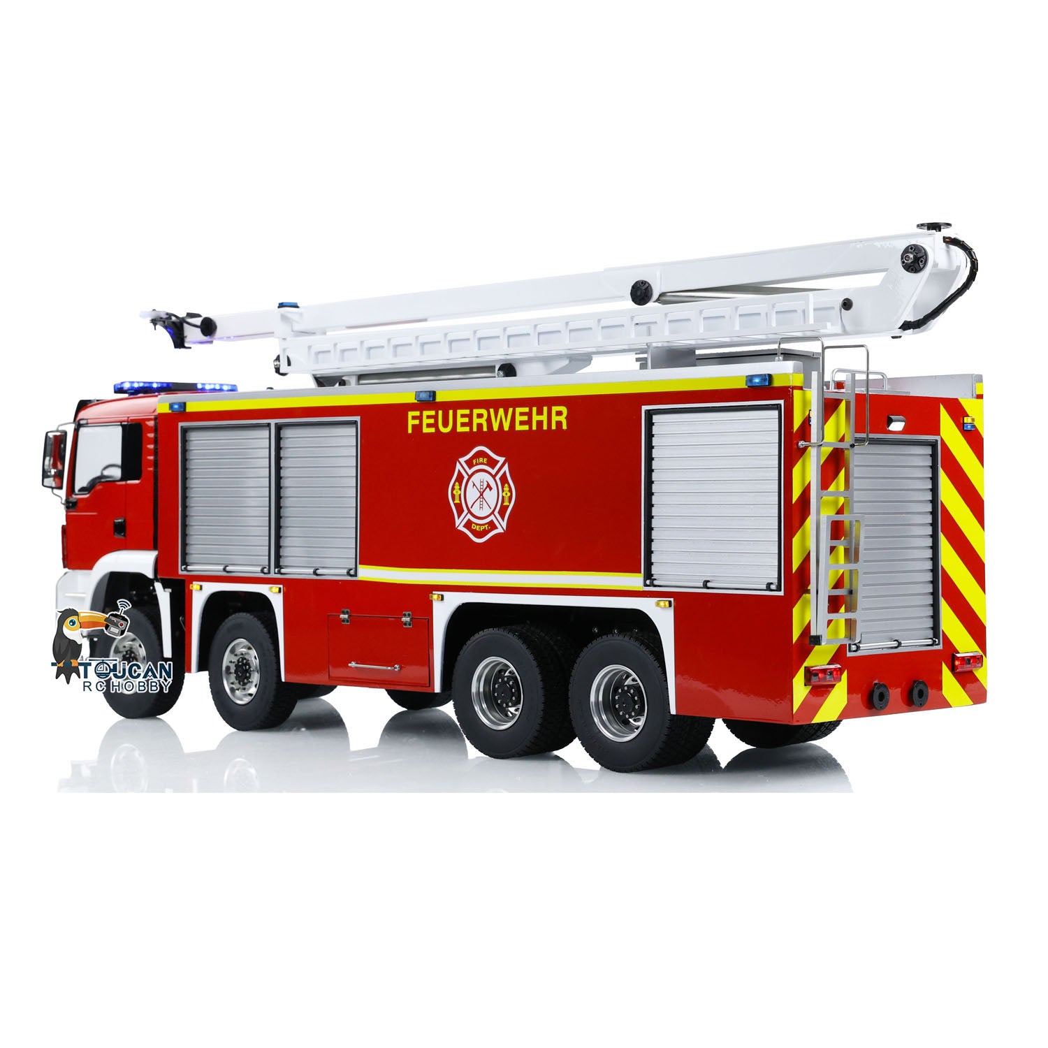1/14 Scale Metal Chassis RTR Rescue Fire Truck - 8x4 RC High Reach Snozzle Fire Engine with ST8 Radio System & Battery (3363 Model) - Perfect for Emergency Simulation, Firefighting Training & RC Hobby Enthusiasts