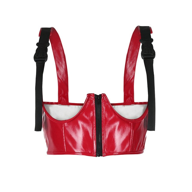 Black Punk Leather Crop Top for Women - Adjustable Spaghetti Strap Sexy Streetwear Vest | Perfect for Summer Outfits, Music Festivals & Night Out Clubbing