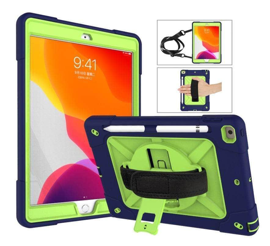 Conelz Heavy Duty Rugged Shockproof Case for iPad 10.2 (7th/8th Gen 2019/2020) with 360° Rotatable Kickstand & Hand Strap - Perfect for Construction, Outdoor Work and Kids' Use