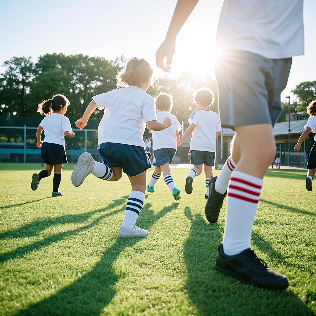ENBAOHUI 3 Pairs Toddler Soccer Socks - Breathable Cushioned Kids Knee High Socks for Boys & Girls - Perfect for Soccer, Sports & Daily Wear