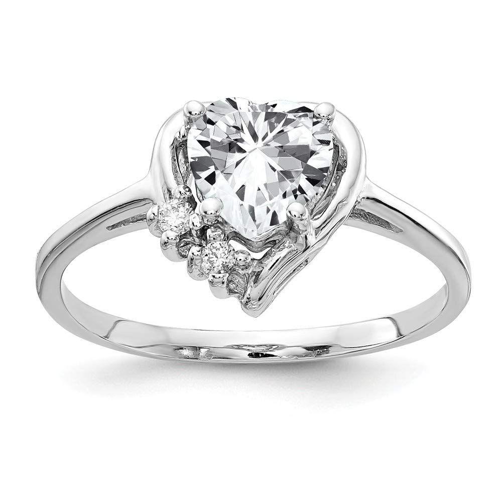 14K White Gold Heart Cubic Zirconia Ring - 6mm CZ Diamond Anniversary Band for Women - Perfect for Valentine's Day, Engagement, Wedding & Special Occasions