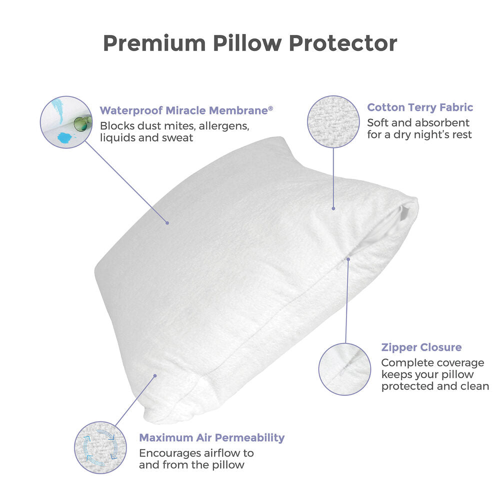 Premium Pillow Protector for Allergies & Dust Mites - Waterproof & Hypoallergenic Bedding Cover - Fits Standard & Queen Size Pillows - Perfect for Asthma Sufferers & Clean Sleep