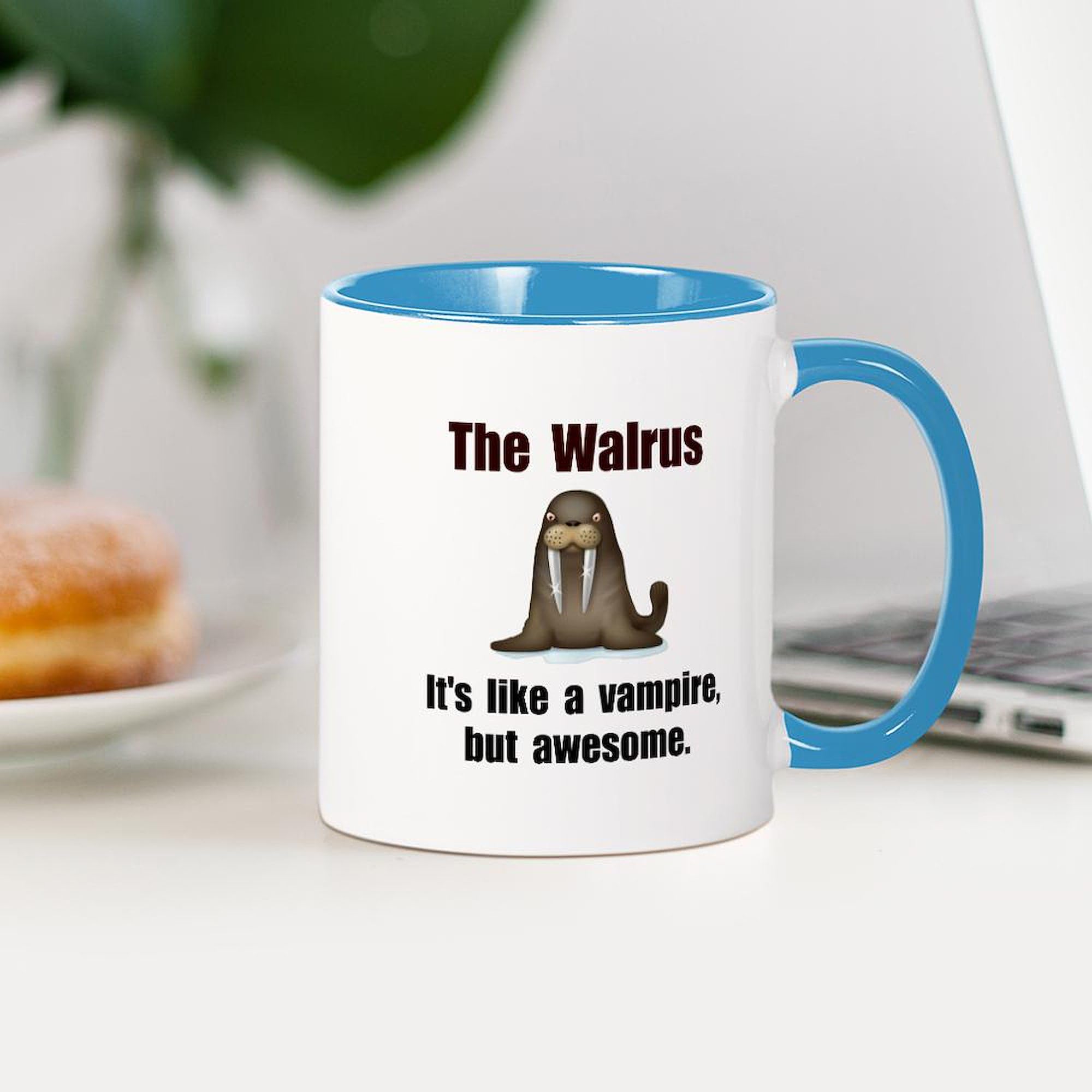 Walrus Vampire Ceramic Coffee Mug 11 oz (325 ml) - Unique Funny Gift for Coffee Lovers, Office Use, Halloween Party & Home Decor