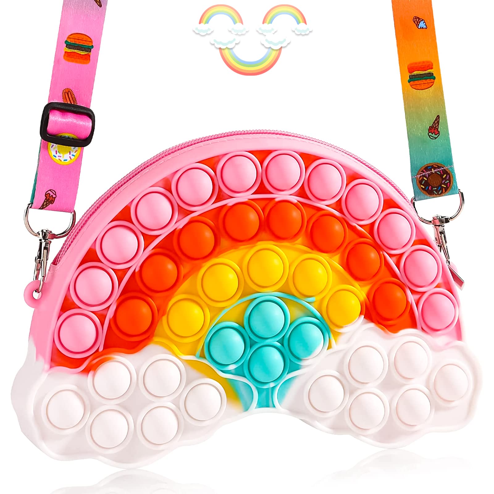 **MBVBN Pop Purse for Girls - Sensory Fidget Shoulder Bag, Stress Relief Toy & Party Favors - Valentine's Day Gifts, Birthday Presents (Rainbow Cloud) | Perfect for School, Travel & Sensory Play**