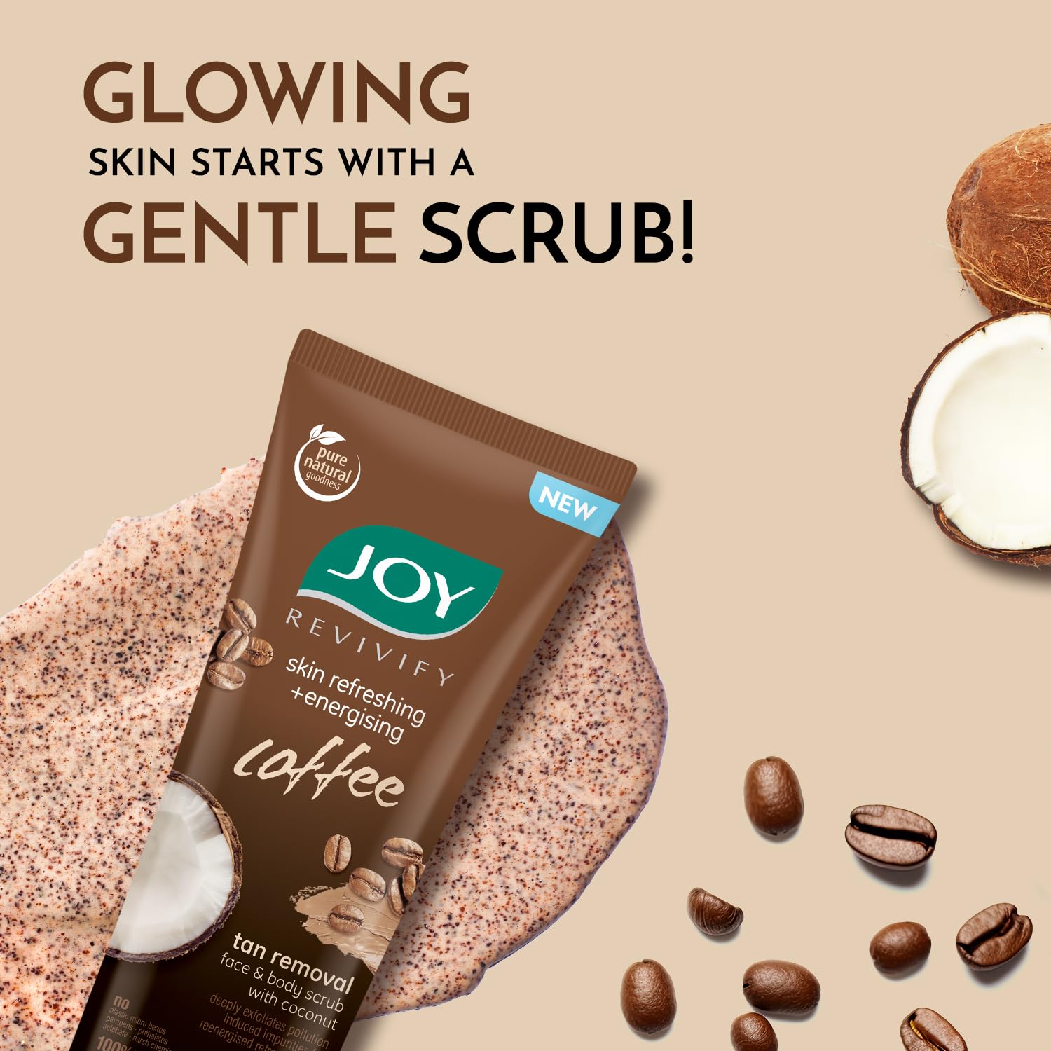 Joy Exfoliating Coffee Face & Body Scrub for Men & Women (200g) | Natural Coconut & Coffee Anti-Pollution Scrub | Deep Exfoliation & Dirt Removal | 100% Vegan, Gentle Skincare | Perfect for Daily Use & Post-Workout Cleansing