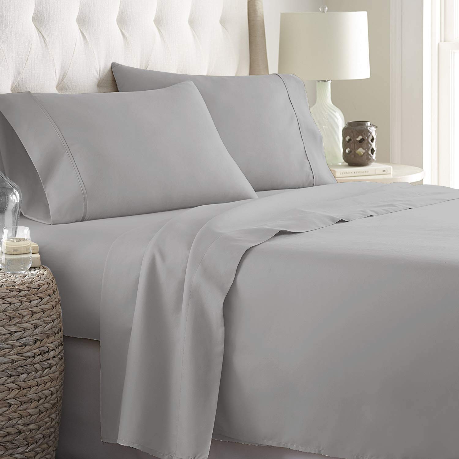 600 Thread Count Egyptian Cotton Sheet Set - King Size, Light Grey, 4-Piece Bedding with 16'' Deep Pocket | Ultra-Soft Long-Staple Combed Cotton for Luxury Sleep & Hotel-Style Comfort