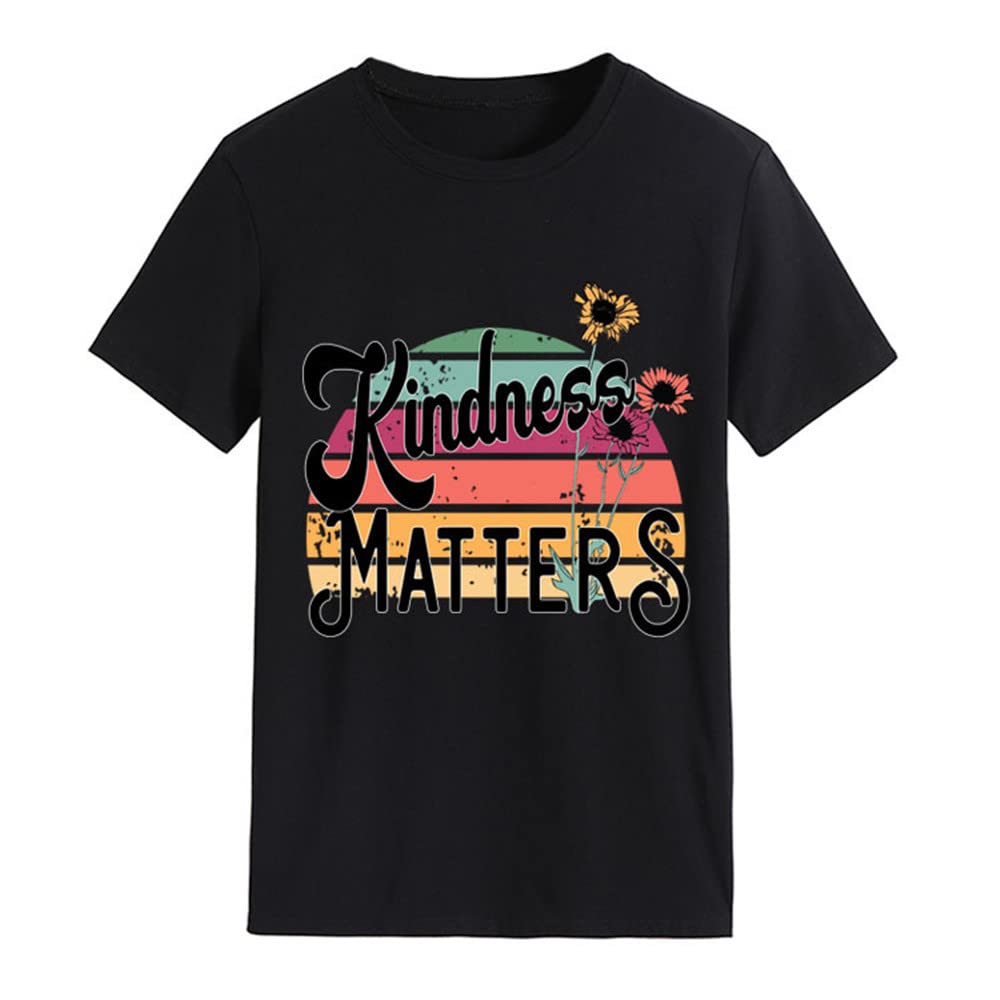 Kindness Matters Women's Rainbow Sunflower Graphic T-Shirt - Short Sleeve Inspirational Tee for Teachers, Gifts & Everyday Wear